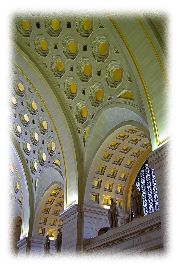 Union Station Coffered Ceiling - Air Brushed Edge Photograph by Rich Walter