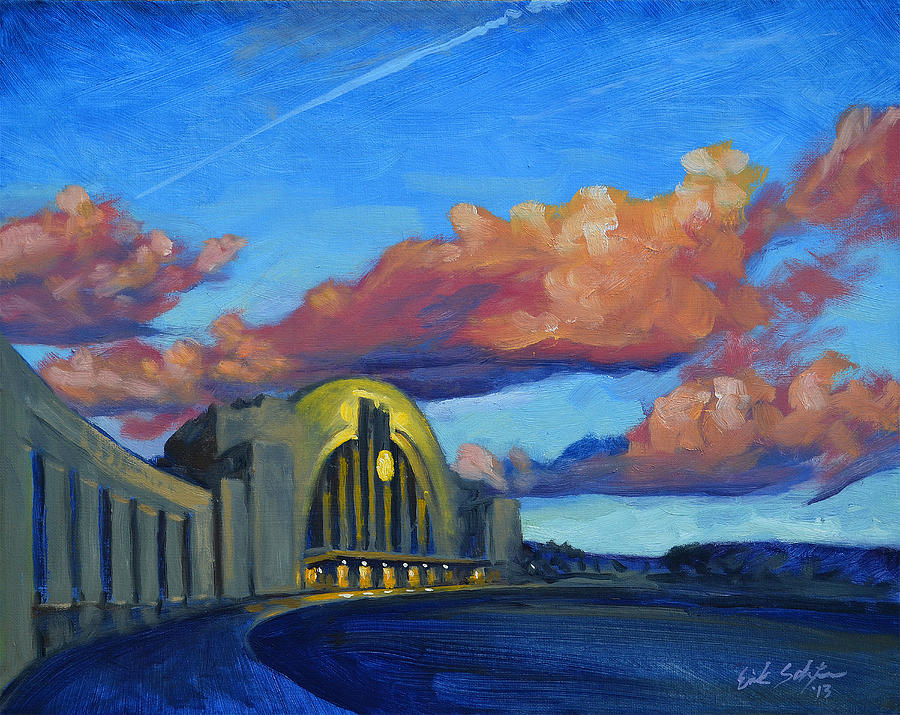 Cincinnati Painting - Union Terminal Building Sunset by Erik Schutzman