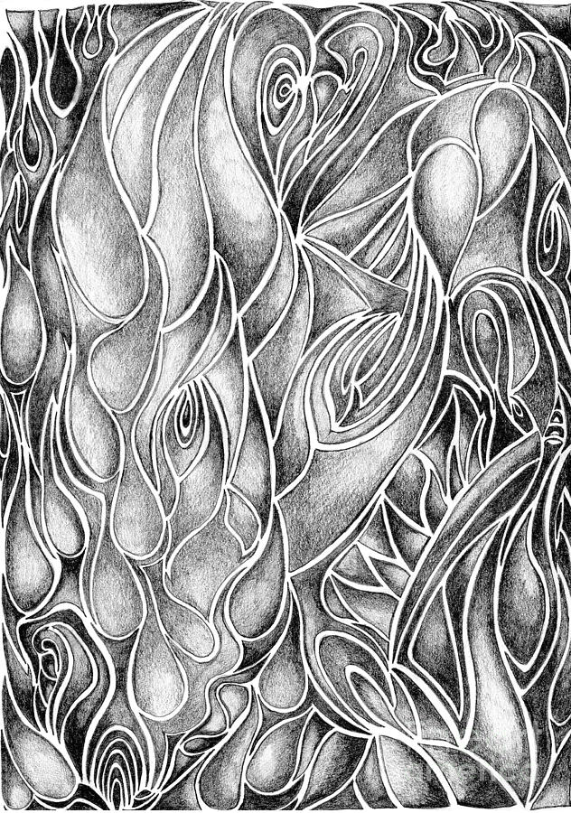 Unique Abstract Flowing Gray Black and White Drawing Vertical Drawing