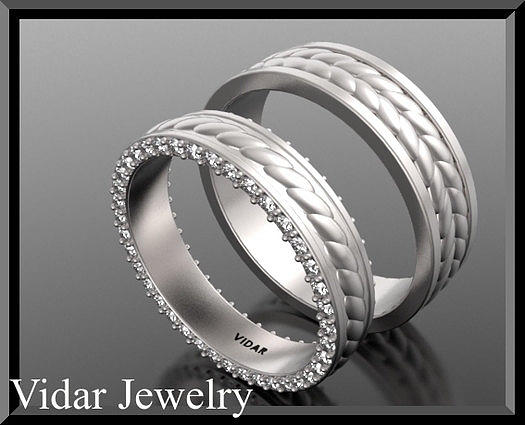 Gemstone Jewelry - Unique His And Hers Matching Diamond And 14kt White Gold Wedding Band  by Roi Avidar