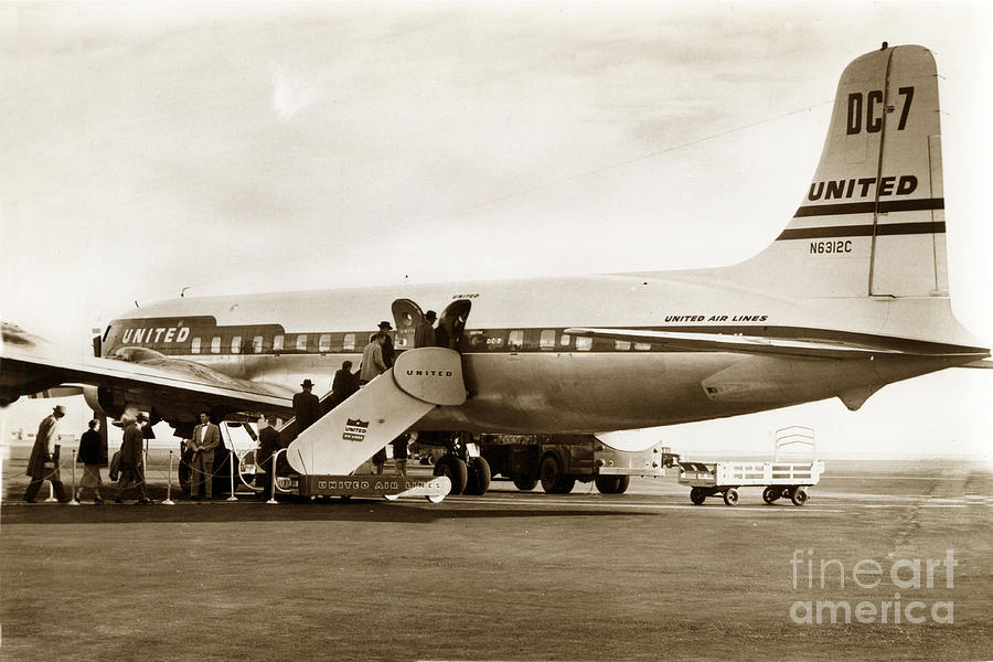 San Francisco Photograph - United Air Lines DC7 N6312C circa 1955 by Monterey County Historical Society