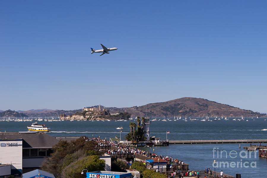 United Airlines Jet Over San Francisco Alcatraz Island DSC1765 Photograph by Wingsdomain Art and Photography