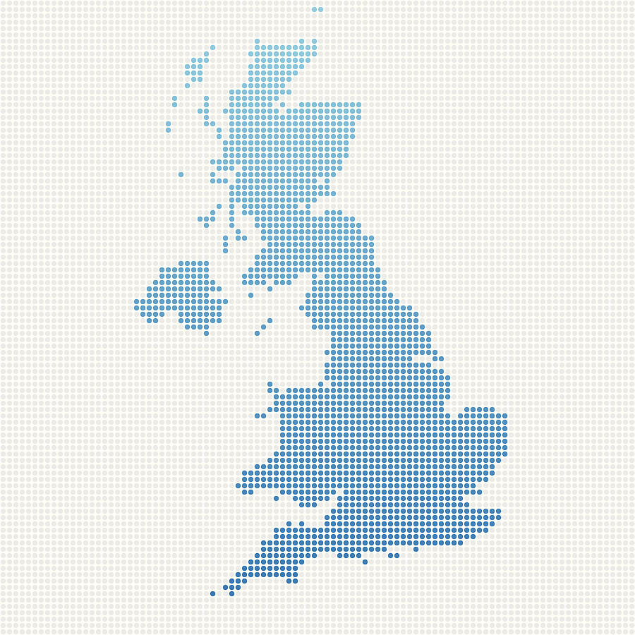 United Kingdom Map Blue Dot Pattern Drawing by FrankRamspott