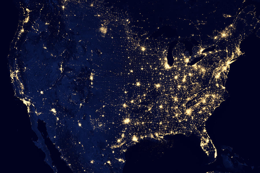 United States at night Photograph by Nasa