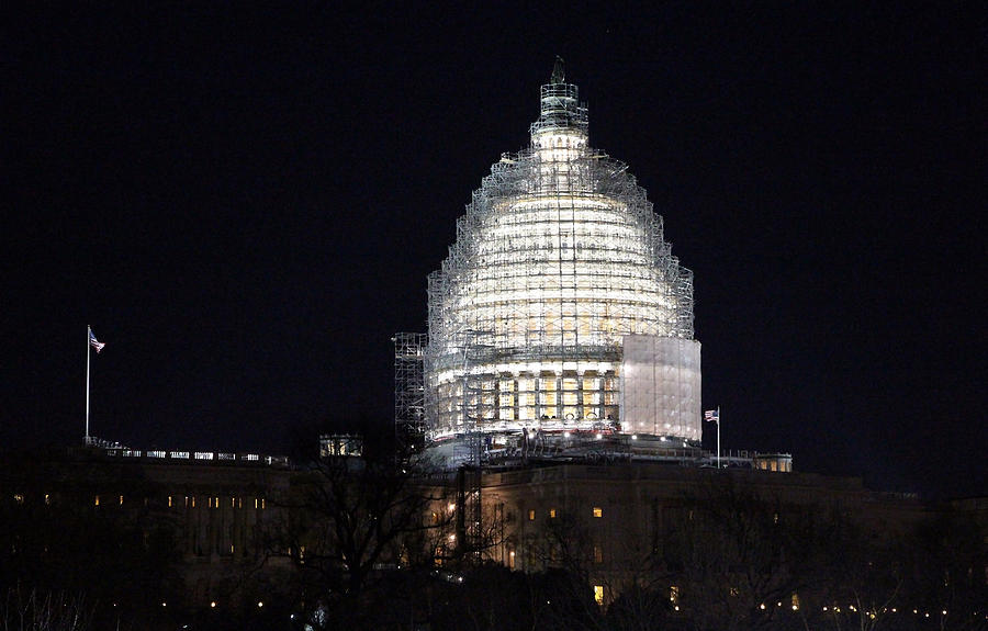 United States Capitol Dome Scaffolding At Night Photograph by Cora Wandel