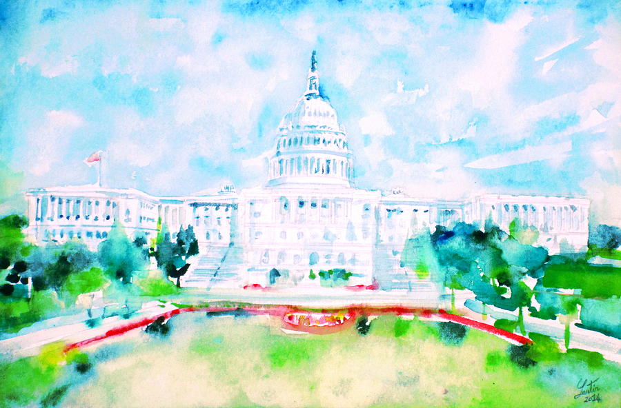 Tree Painting - UNITED STATES CAPITOL - watercolor portrait by Fabrizio Cassetta