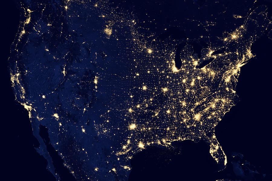United States City Lights from Space  Photograph by Movie Poster Prints
