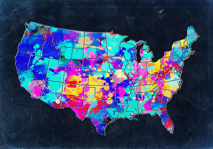 United States Colorful Map 2 Painting by Bekim M