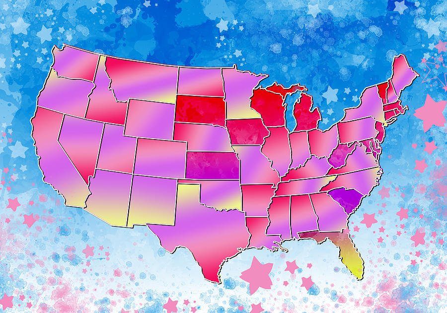 United States Colorful Map 3 Painting by Bekim M
