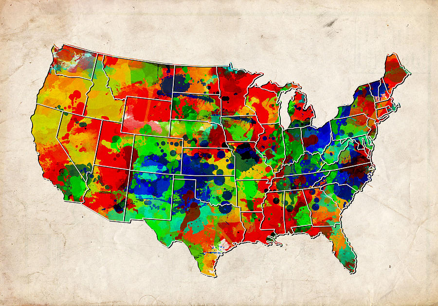 United States Colorful Map  Painting by Bekim M