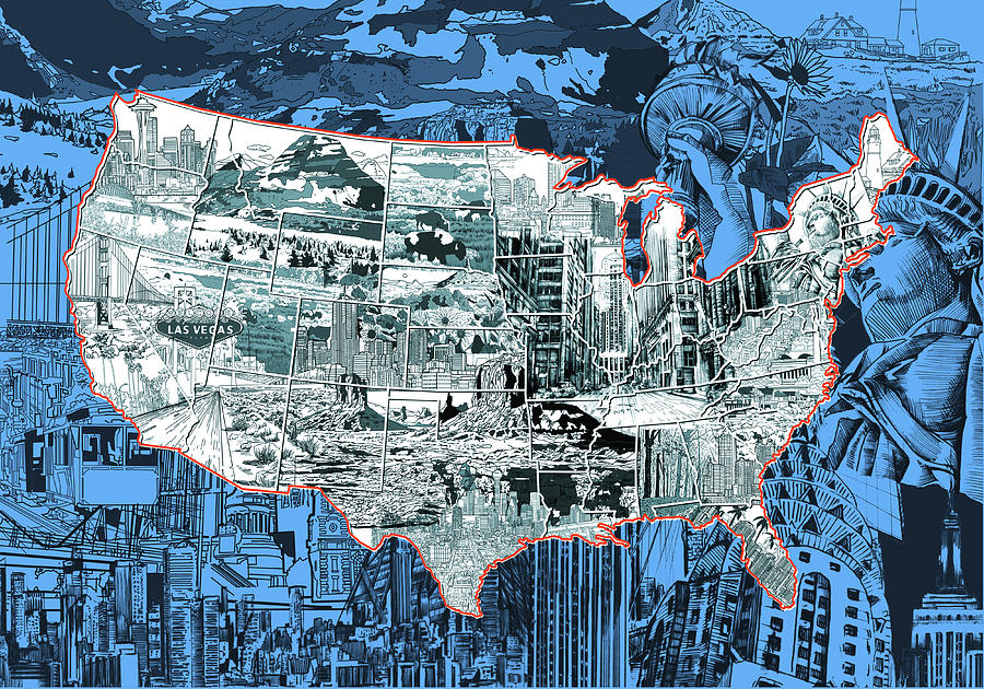 United States Drawing Collage Map 2 Painting by Bekim M