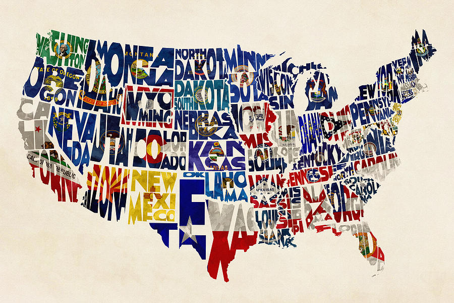 United States Flags Map Painting by Inspirowl Design - Pixels Merch