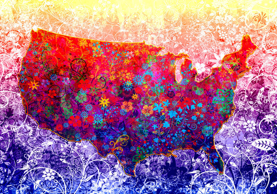 United States Floral Map 2 Painting by Bekim M