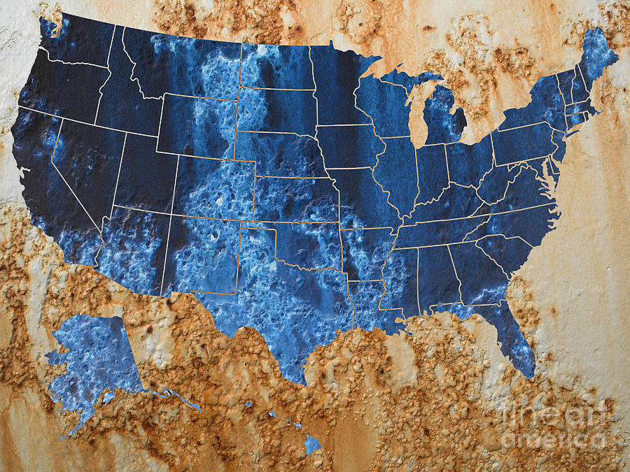 United States in Navy Blue and Rust Digital Art by Paulette B Wright