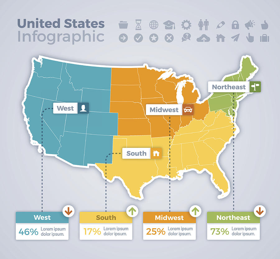 United States Infographic Map Drawing by Filo