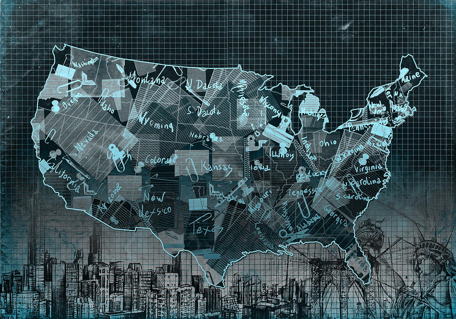 Abstract Digital Art - United States Map Collage 5 by Bekim M