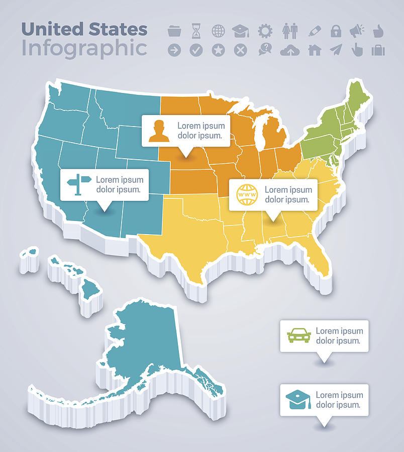 United States Map Infographic Drawing by Filo