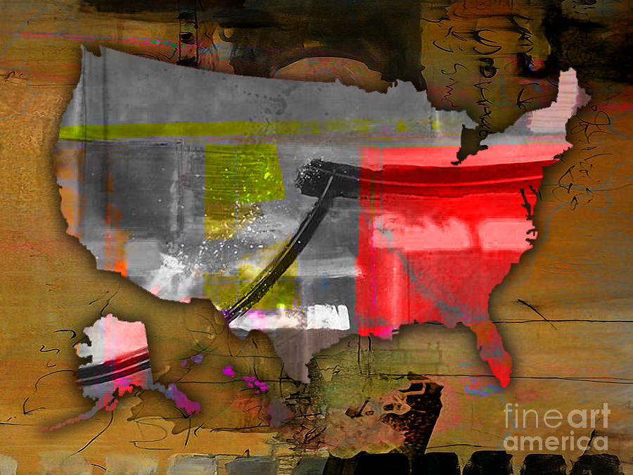 United States Map Watercolor Mixed Media by Marvin Blaine
