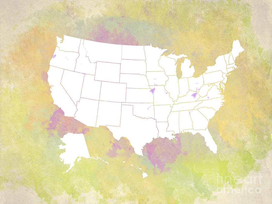 United States Map - white and watercolor Digital Art by Paulette B Wright