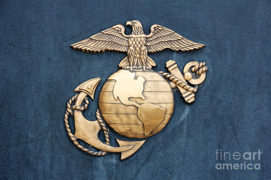 Eagle Photograph - United States Marine Corps Insignia in Gold on Blue by Jannis Werner