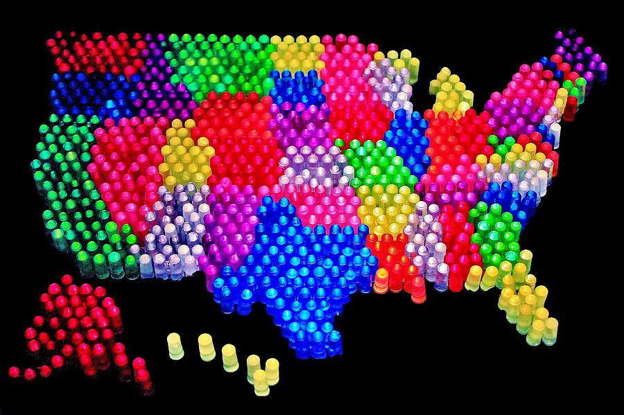 Map Photograph - United States of Lite Brite by Benjamin Yeager