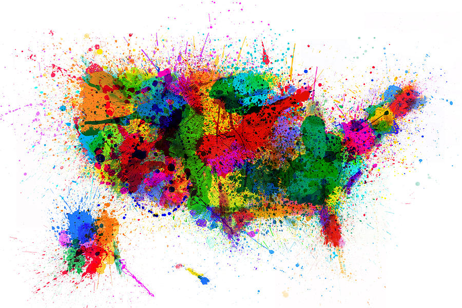 United States Paint Splashes Map Digital Art by Michael Tompsett