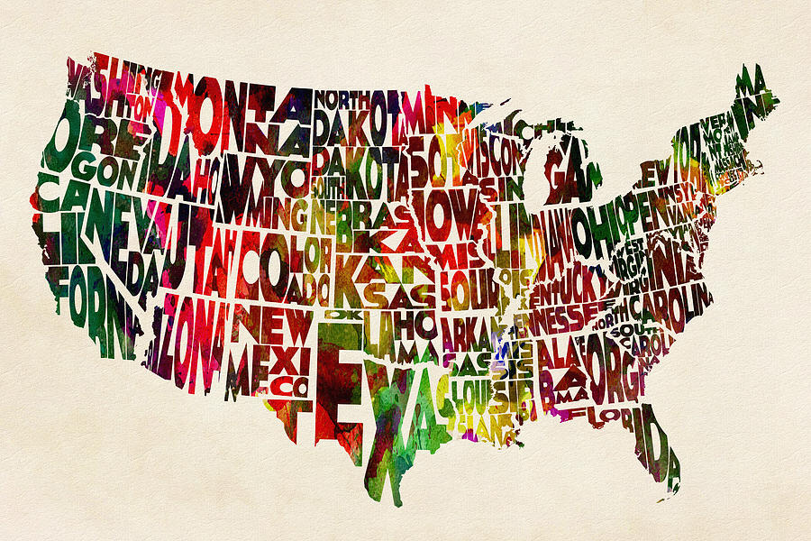 Flag Painting - United States Watercolor Map by Inspirowl Design