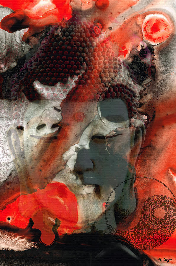 Buddha Painting - Universal Qi - Zen Black And Red Art by Sharon Cummings