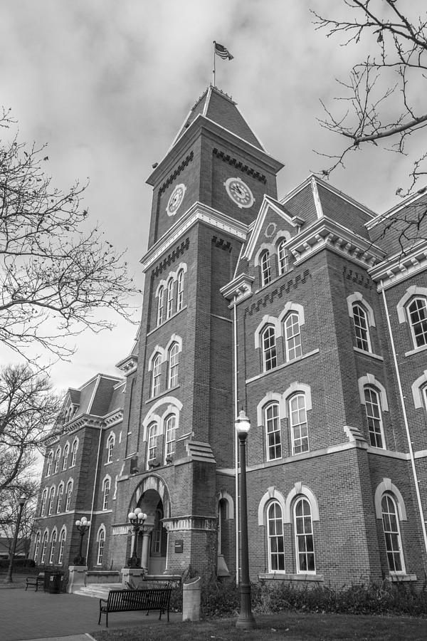 Ohio State University Photograph - University Hall from Side Black and White  by John McGraw