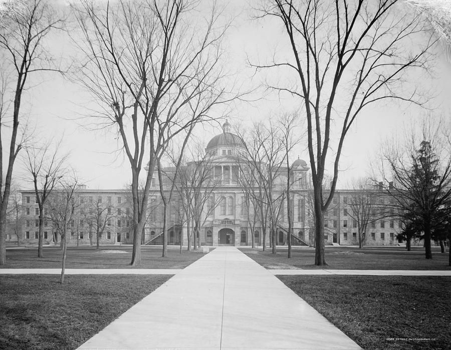 Architecture Photograph - University Hall, University Of Michigan, C.1905 Bw Photo by Detroit Publishing Co.