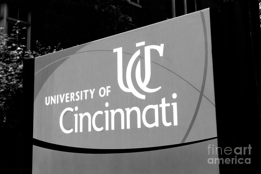 University of Cincinnati Sign Black and White Picture Photograph by Paul Velgos