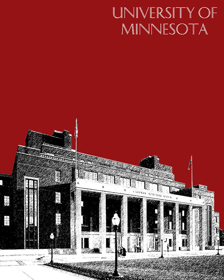 University of Minnesota - Coffman Union - Dark Red Digital Art by DB Artist