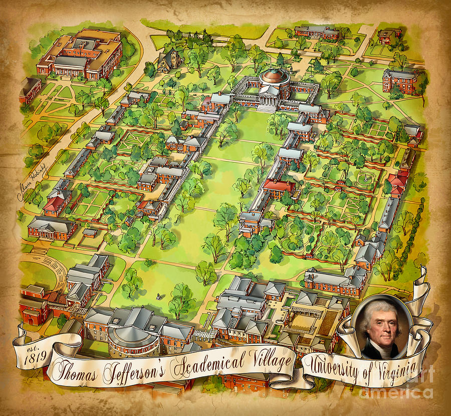 University of Virginia Academical Village  with scroll Painting by Maria Rabinky