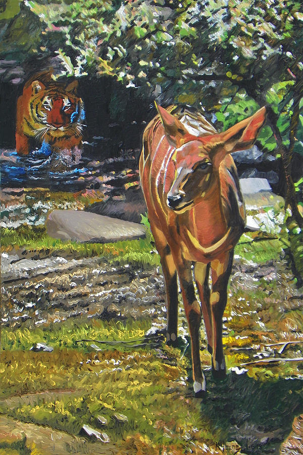 Deer Painting - Unsuspecting by Kenneth Young