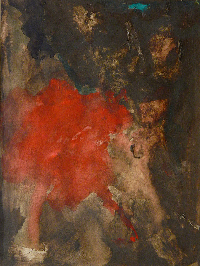 Untitled Abstract - umber with scarlet Painting by Kathleen Grace