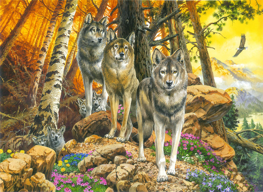 Wolf Mother and Cubs Painting by MGL Meiklejohn Graphics Licensing