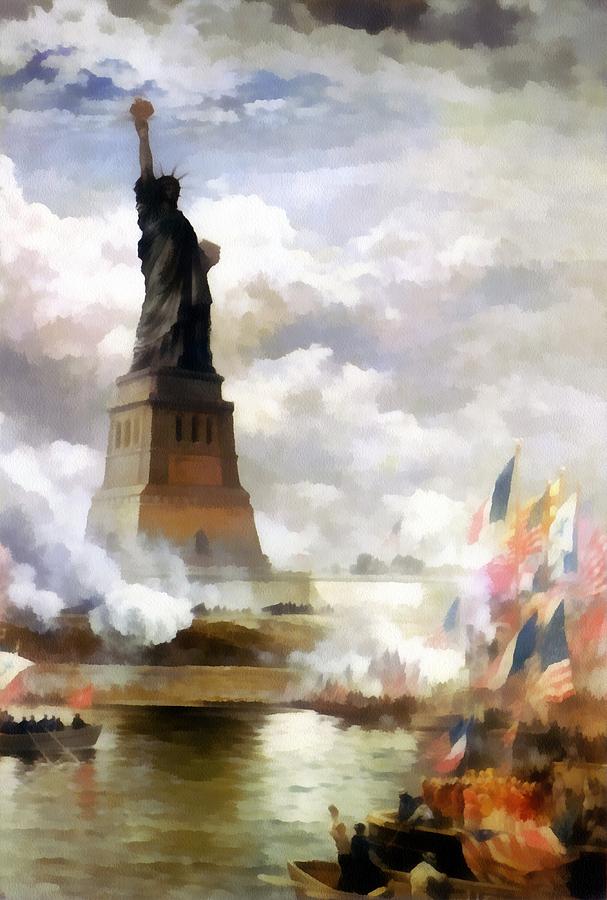 Edward Moran Digital Art - Unveiling The Statue Of Liberty by Edward Moran