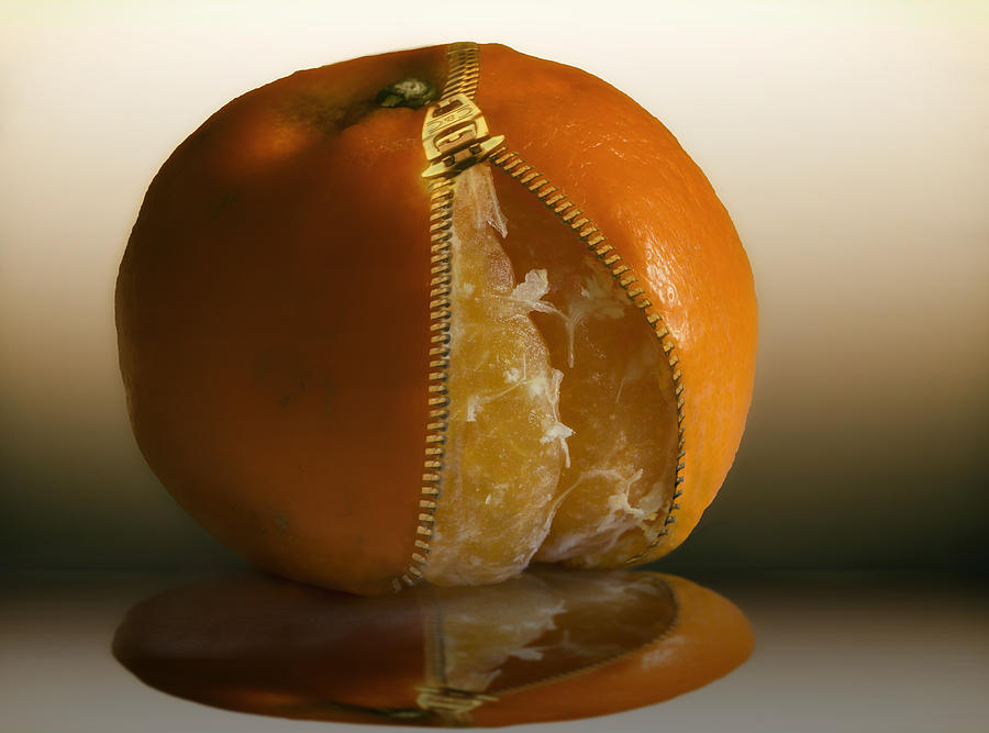 Fruit Photograph - Unzipped Orange by Larry Helms