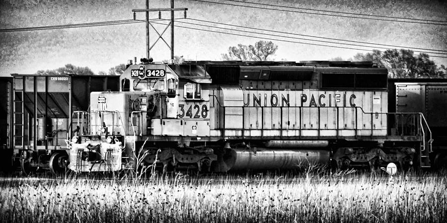 UP 3428 RCL Locomotive in Black-and-White Photograph by Bill Kesler