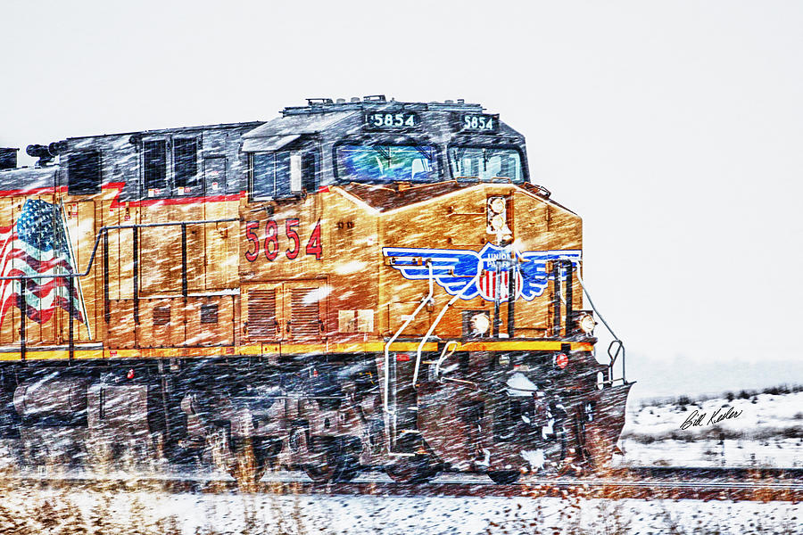Train Photograph - UP 5854 In The Snow by Bill Kesler