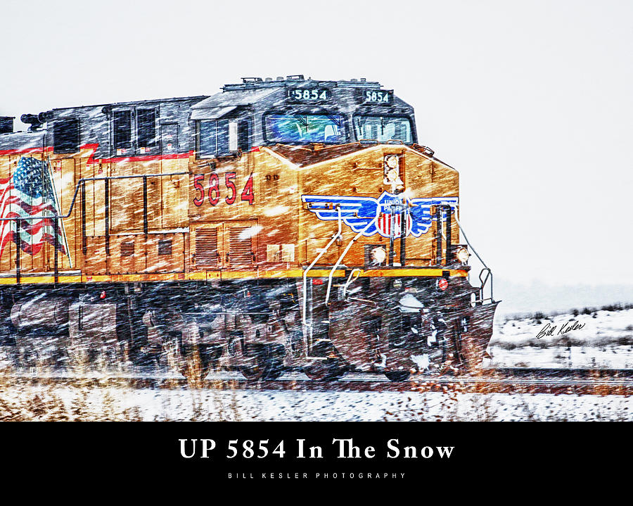 UP 5854 In The Snow with Title Photograph by Bill Kesler