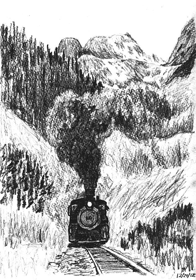 Train Drawing - Up and Over the Pass by Michael Penny