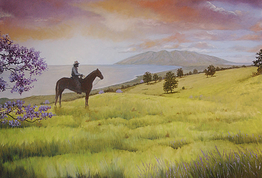 Sunset Painting - Up Country Paniolo by Wallace Kong