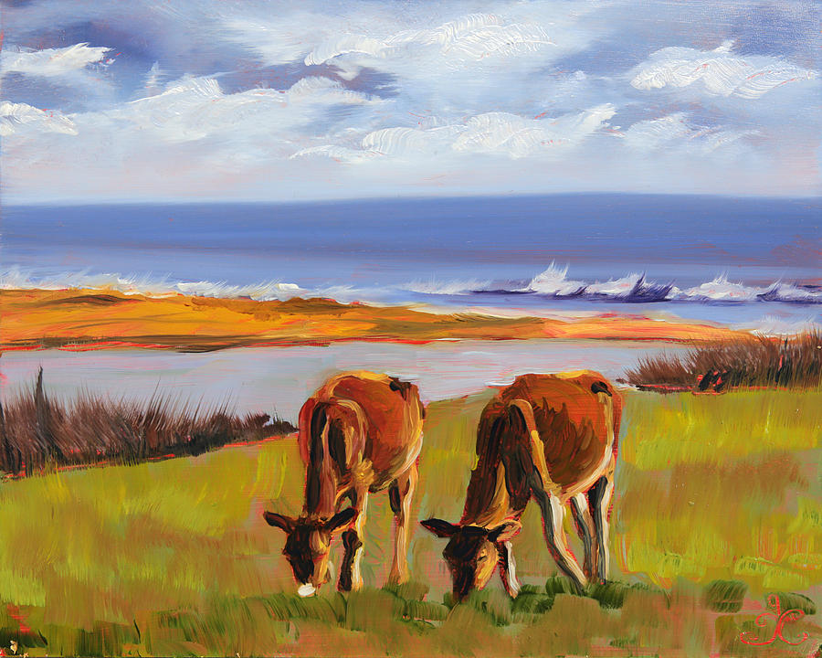 Up Island Happy Cows Painting by Trina Teele