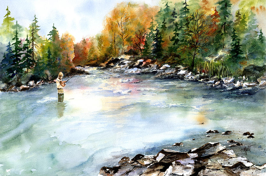 Fishing Painting - Up Stream by Marti Green