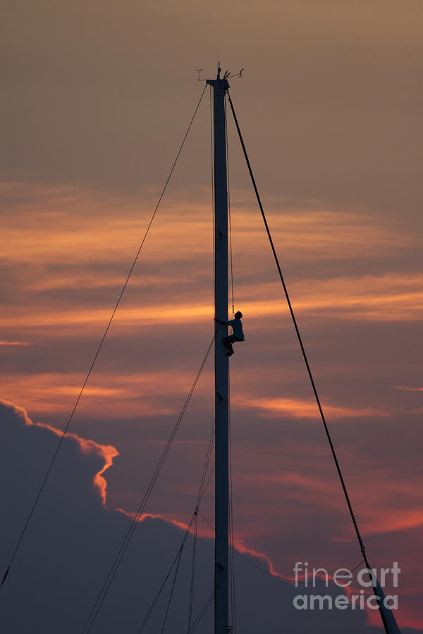 Up The Mast of 72ft Alden Yacht Fearless Photograph by Dustin K Ryan