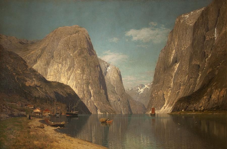 Mountain Painting - Up The Sogne Fjord, Near Gudangen, 1876 by Adelsteen Normann