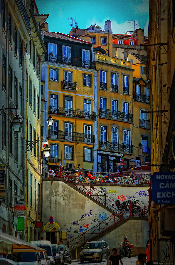 Architecture Photograph - Up the Stairs - Lisbon by Mary Machare