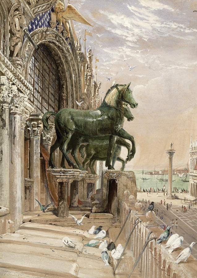 Horse Drawing - Upper Portion Of The Facade Of St by William Bell Scott