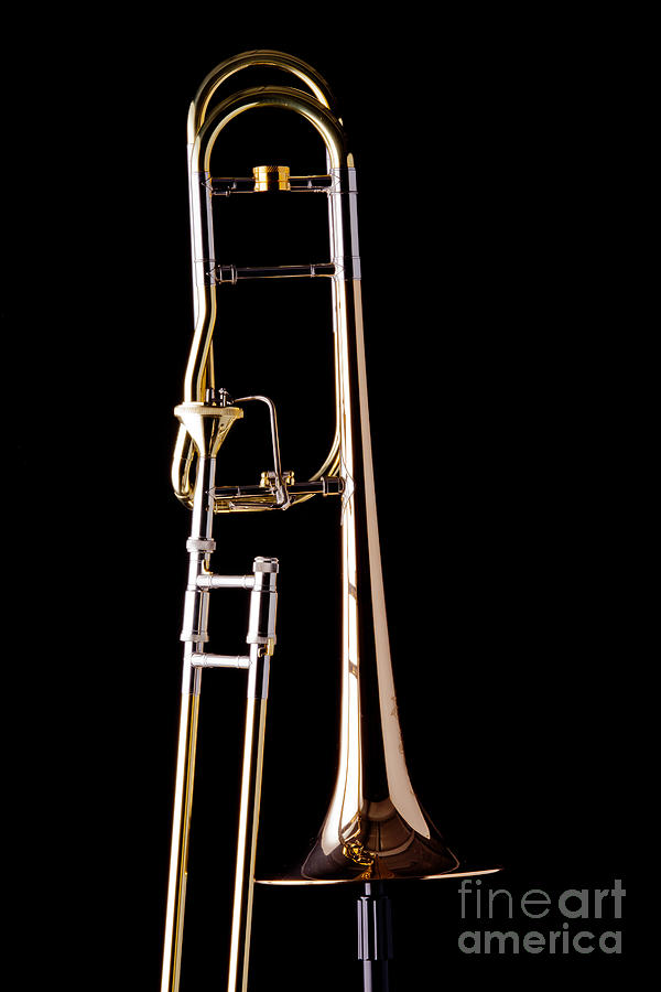 Music Photograph - Upright Rotor Tenor Trombone on Black in Color 3465.02 by M K Miller